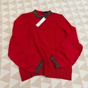 Belldini Valentine’s Day Black Label Rhinestone-Neckline Chiffon-Sleeve Sweater